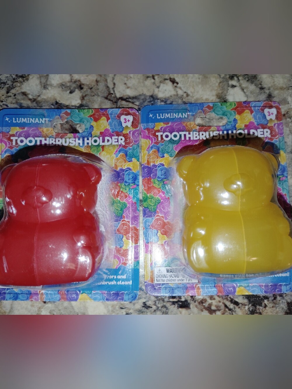 Gummy bear toothbrush holders. Attaches to the mirror and keeps your toothbrush